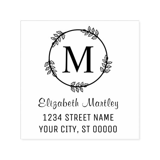 Elegant Leaf Wreath Initial Name Rücksendeadresse Permastempel (Design)