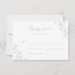 Elegant Leafy Blue Laurel Botanical Wedding RSVP Einladung