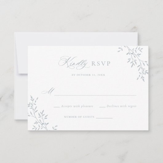 Elegant Leafy Blue Laurel Botanical Wedding RSVP Einladung (Vorderseite)