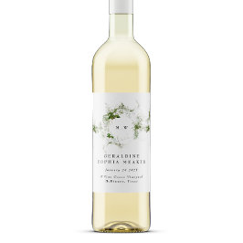 Elegant Leafy Eucalyptus Wreath Monogram Wedding Weinetikett