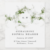 Elegant Leafy Eucalyptus Wreath Monogram Wedding Weinetikett (Einzelnes Label)