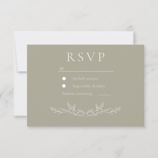 Elegant Leafy Leaf Line Art Wedding RSVP Karte (Vorderseite)