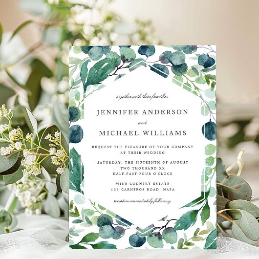 Elegant Leafy Watercolor Botanical Wedding Einladung
