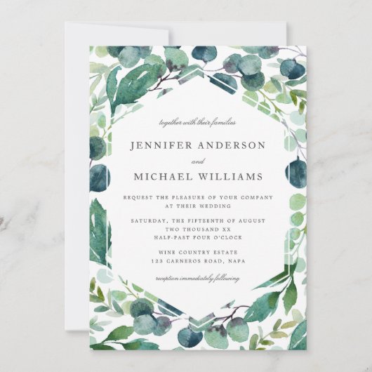 Elegant Leafy Watercolor Botanical Wedding Einladung (Vorderseite)