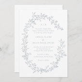 Elegant Leafy Wreath Blue Laurel Botanische Hochze Einladung (Vorne/Hinten)