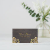 Elegant Leather and Gold Damask Visitenkarte (Stehend Vorderseite)