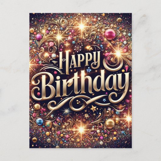Elegant lebendig Glittre Geburtstagskarte Postkarte (Vorderseite)