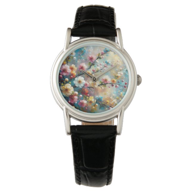 Elegant & lebhaft floral - Blütenfarbig blühen Armbanduhr (Vorderseite)