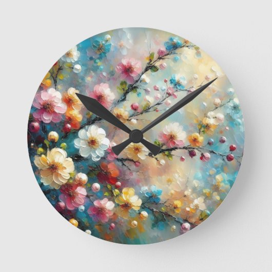 Elegant & lebhaft floral - Blütenfarbig blühen Runde Wanduhr (Vorderseite)