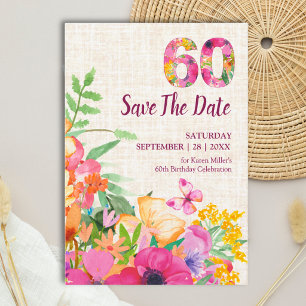 Elegant Leinen 60. Geburtstag Blumengarten Save The Date