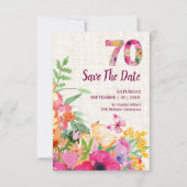 Elegant Leinen 70. Geburtstag Blumengarten Save The Date (Vorderseite)