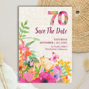 Elegant Leinen 70. Geburtstag Blumengarten Save The Date