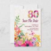 Elegant Leinen 80. Geburtstag Blumengarten Save The Date (Vorderseite)