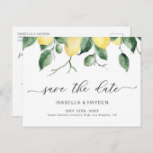 Elegant Lemon Fruit Watercolor Boho Save the Date Ankündigungspostkarte (Vorne/Hinten)