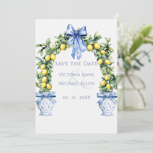 Elegant Lemon Grove Arch Wedding speichern das Dat Save The Date (Stehend Vorderseite)