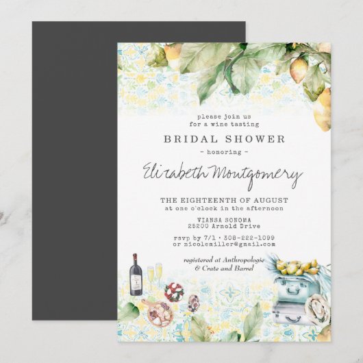 Elegant Lemon Grove Picnic Brautparty Einladung (Vorne/Hinten)