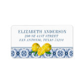 Elegant Lemon Italian Blue Tile Adressaufkleber (Vorne)