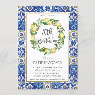 Elegant Lemon Mediterranean 70. Geburtstagsparty Einladung
