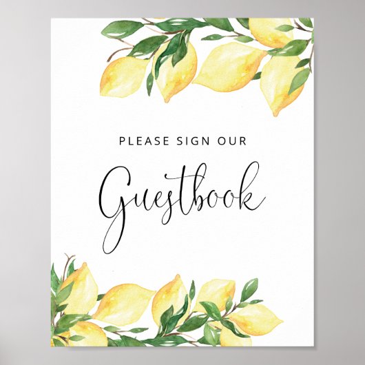 Elegant Lemon Sign Gästebuchplakat Poster (Vorne)