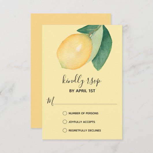 Elegant Lemon Wassercolor RSVP Karte (Vorne/Hinten)