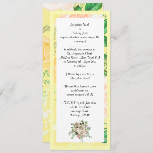 ELEGANT LEMON YELLOW GARDEN WEDING INVITATION EINLADUNG (Vorne/Hinten)