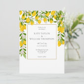 Elegant Lemons Blossom Grünes Foto Wedding Invi Einladung (Stehend Vorderseite)