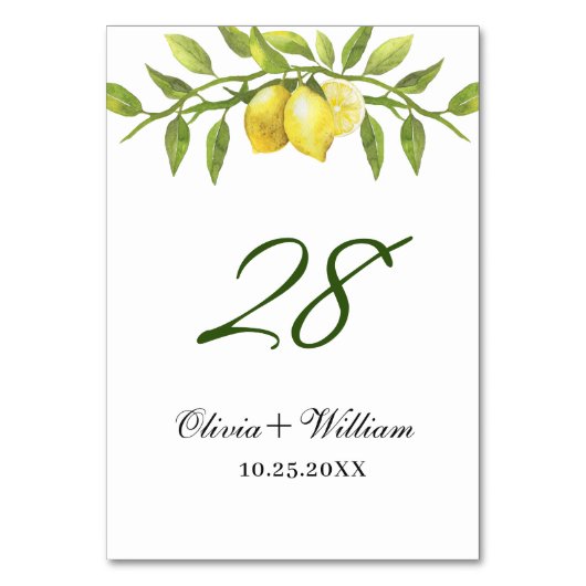 Elegant Lemons Greenerity Wedding Tischnummer (Vorderseite)