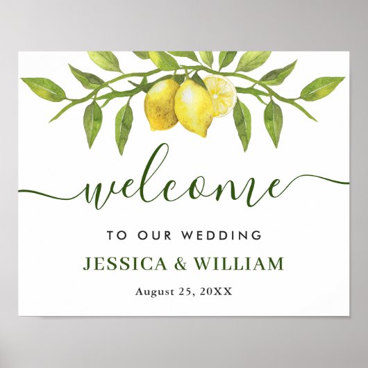 Elegant Lemons Greenerity WEDDING Willkommenszeich Poster (Vorne)
