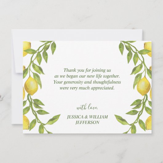 Elegant Lemons Greenery Watercolor Dankeskarte (Rückseite)