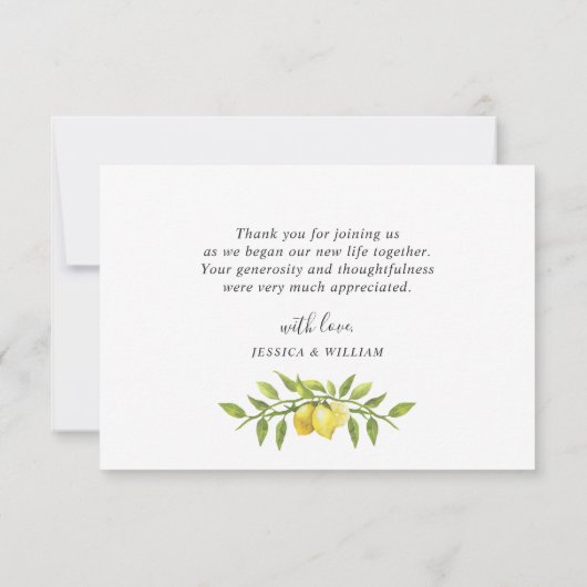 Elegant Lemons Wasserfarbenwelt Dankeskarte (Rückseite)