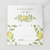 Elegant Lemons Watercolor Greenerity Wedding Place Platzkarte (Außenseite Aufgefaltet)