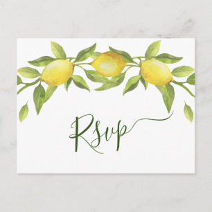 Elegant Lemons Watercolor Greenerity Wedding RSVP Postkarte