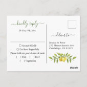 Elegant Lemons Watercolor Greenerity Wedding RSVP Postkarte (Rückseite)