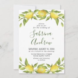 Elegant Lemons Watercolor Grüne Hochzeit Einladung