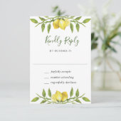 Elegant Lemons Watercolor Grüne Hochzeit RSVP Karte (Stehend Vorderseite)