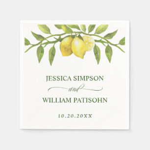 Elegant Lemons Watercolor Grüne Hochzeit Serviette