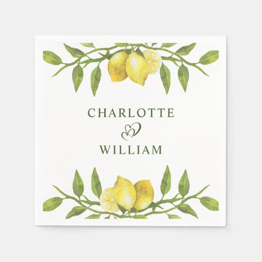 Elegant Lemons Watercolor Grüne Hochzeit Serviette (Vorderseite)