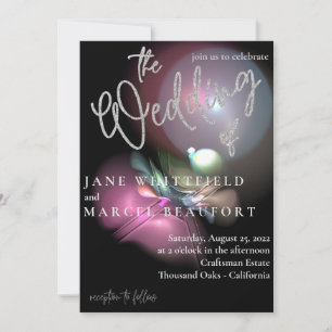 Elegant Lens Flare Silver Sparkle Script Wedding I Einladung
