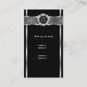 Elegant Leopard Black Silver Diamond Black Pearl Visitenkarte (Rückseite)