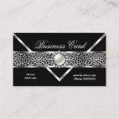 Elegant Leopard Black Silver Diamond Pearl 2 Visitenkarte (Vorderseite)