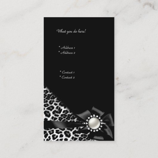Elegant Leopard Black Silver Diamond Visitenkarte (Rückseite)