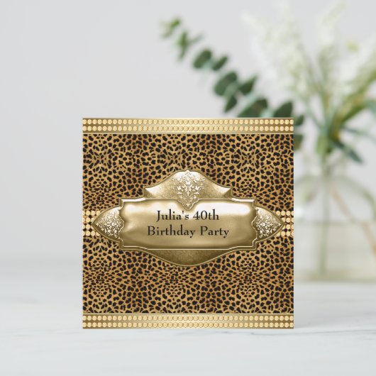 Elegant Leopard Geburtstagsparty Einladungen (Stehend Vorderseite)