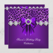 Elegant Leopard Lila Bow Diamonds Einladung (Vorne/Hinten)