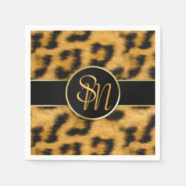 Elegant Leopard Print Monogram Script Paper Napkin Serviette