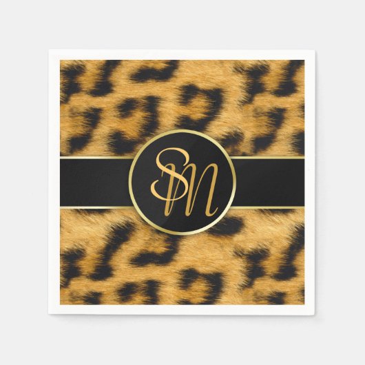 Elegant Leopard Print Monogram Script Paper Napkin Serviette (Vorderseite)