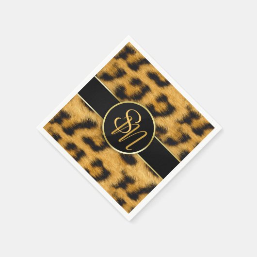 Elegant Leopard Print Monogram Script Paper Napkin Serviette (Ecke)