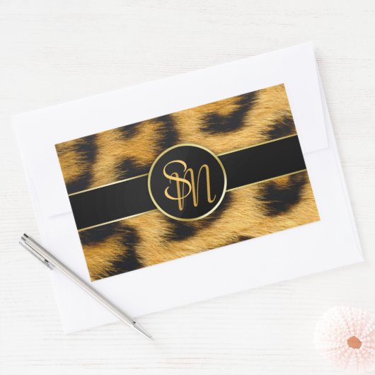 Elegant Leopard Print Monogram Script - Sticker (Umschlag)