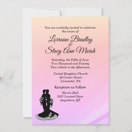 Elegant Lesbian Wedding Pinks Einladung (Vorderseite)