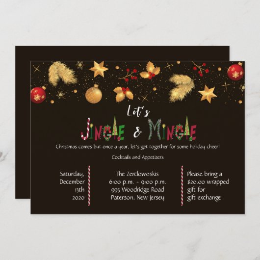 Elegant Let's Jingle & Mingle Weihnachts-Party Einladung (Vorne/Hinten)