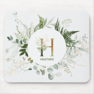 Elegant Letter H Greenery Wreath Mouse Pad Mousepad